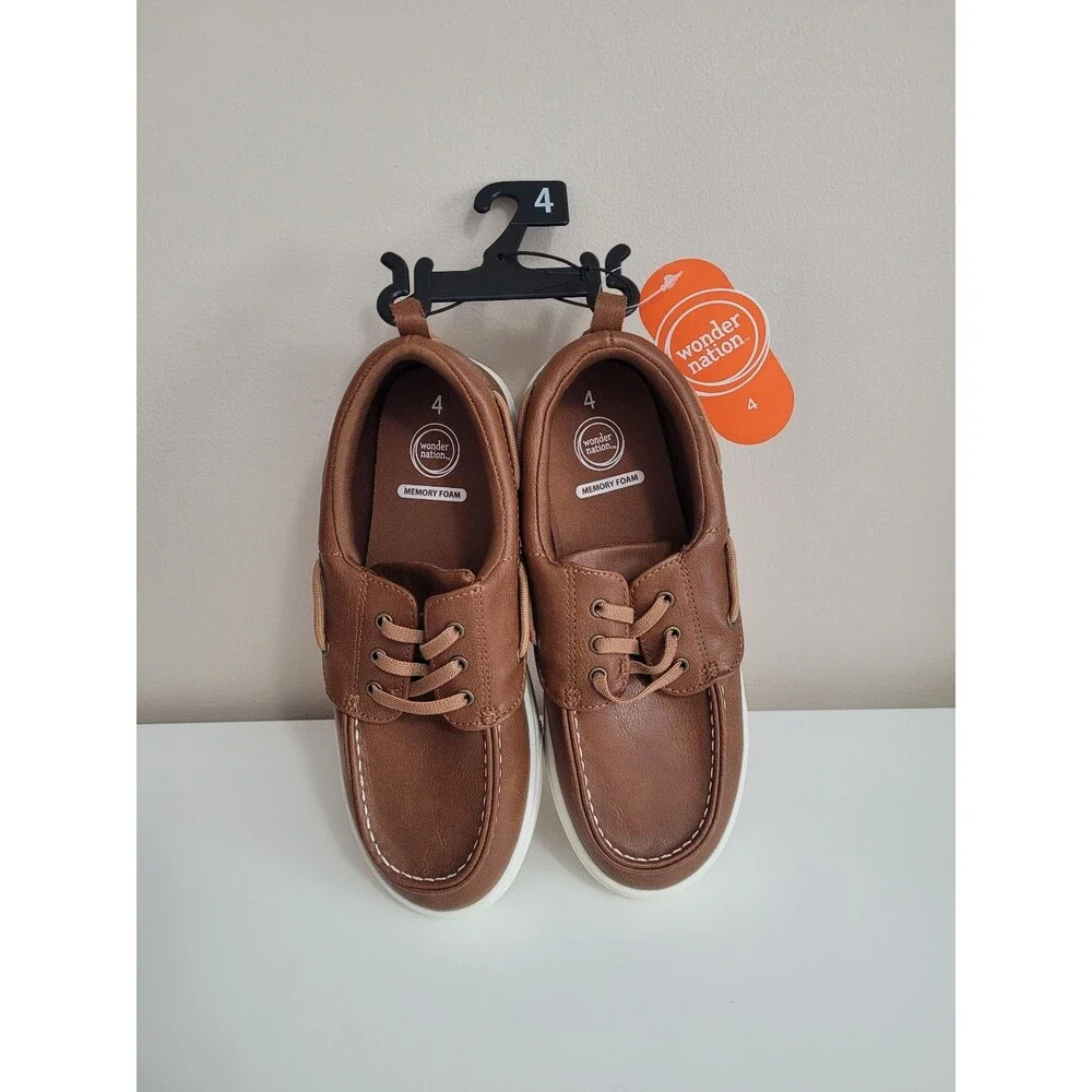 NEW Wonder Nation Casual Slip On Boat Shoe Brown Boys Size 4